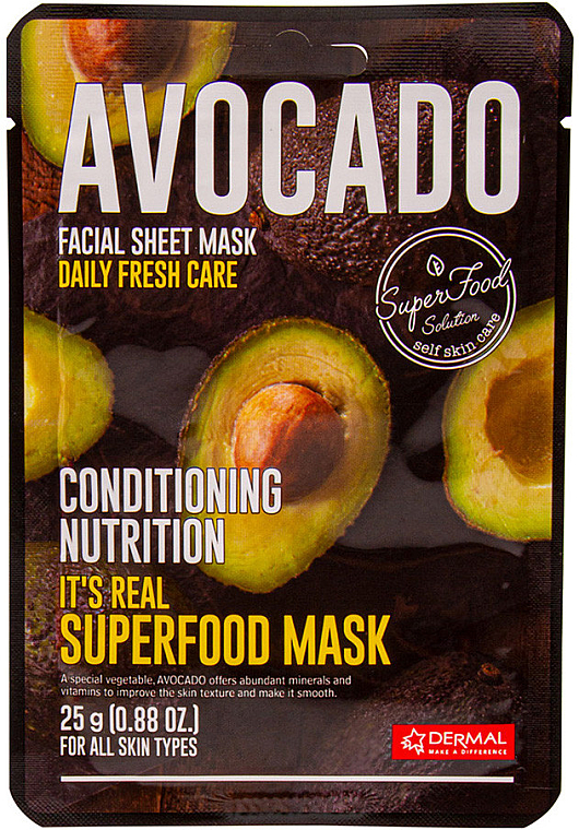 Odżywcza maseczka do twarzy z awokado - Dermal It's Real Superfood Avocado Facial Mask  — Zdjęcie N1