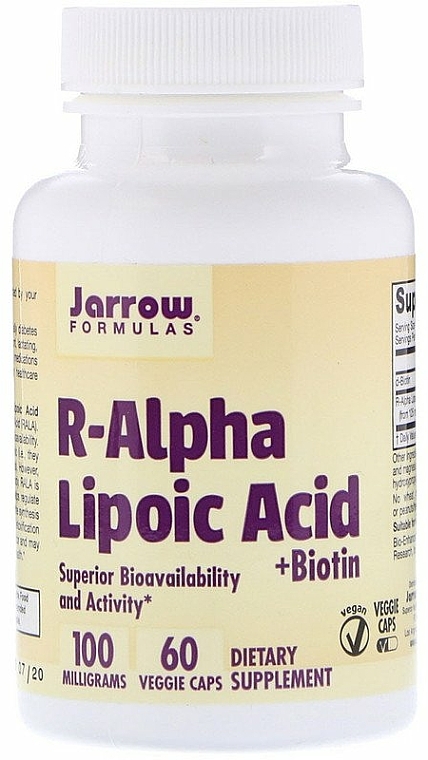 Kwas alfa-liponowy z biotyną - Jarrow Formulas R-Alpha Lipoic Acid + Biotin  — Zdjęcie N1