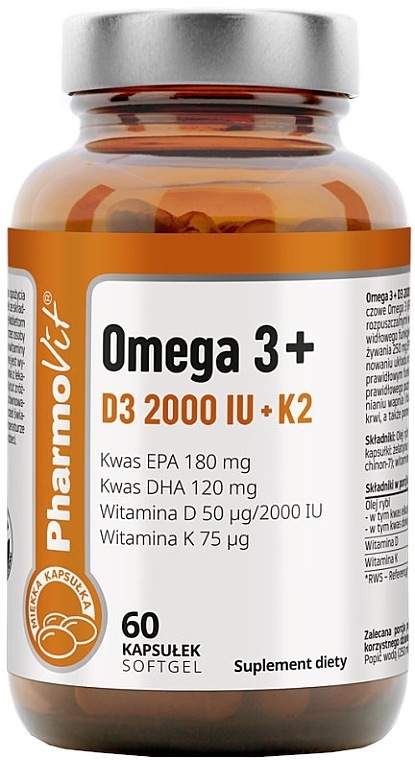 Suplement diety Omega 3+D3 2000 IU + K2 - Pharmovit — Zdjęcie N1