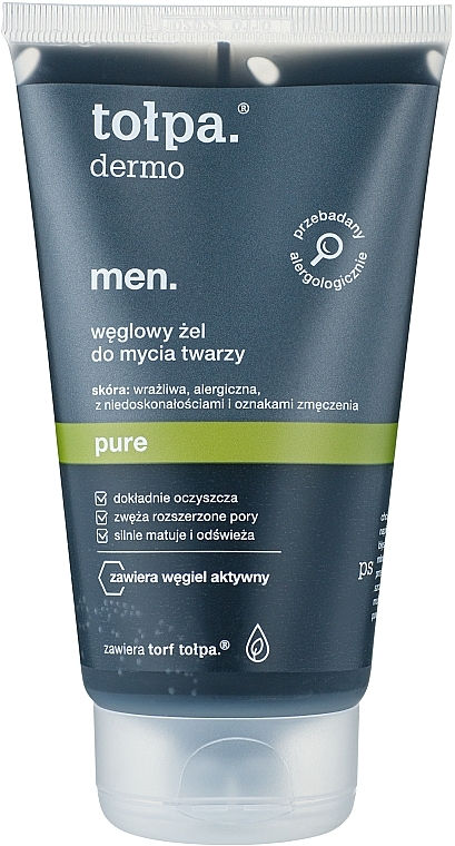 Węglowy żel do mycia twarzy - Tołpa Dermo Men Pure Charcoal Face Wash Gel — Zdjęcie N1