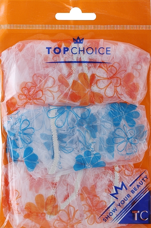 Czepek kąpielowy, 30659, 3 sztuki, dwa pomarańczowe + niebieski w kwiaty - Top Choice — Zdjęcie N1