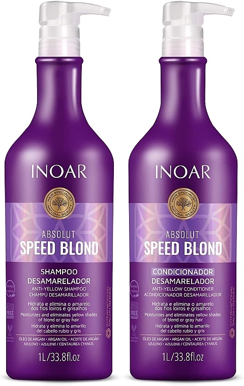 Zestaw do włosów przeciw żółknięciu - Inoar Absolut Speed Blond (shmp/1000 ml + cond/1000 ml ) — Zdjęcie N1