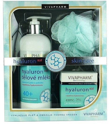 PRZECENA! Zestaw - Vivaco Vivapharm Hyaluronic Acid (f/cr/50ml + b/lot/400ml + washcloth) * — Zdjęcie N1