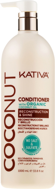 Regenerująca odżywka nabłyszczająca do włosów Kokos - Kativa Coconut Reconstruction & Shine Conditioner — Zdjęcie N1