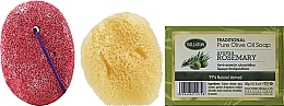 Kup Zestaw: mydło rozmarynowe, czerwony pumeks, gąbka - Kalliston (soap/100g + stone/1pcs + sponge/1pcs)
