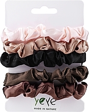 Zestaw satynowych gumek do włosów, 5 szt., różowy+beżowy+jasnobrązowy+ciemny brąz+czarny - Yeye — Zdjęcie N1