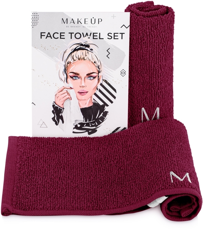 Podróżny zestaw bordowych ręczników do twarzy MakeTravel - MAKEUP — Zdjęcie N1