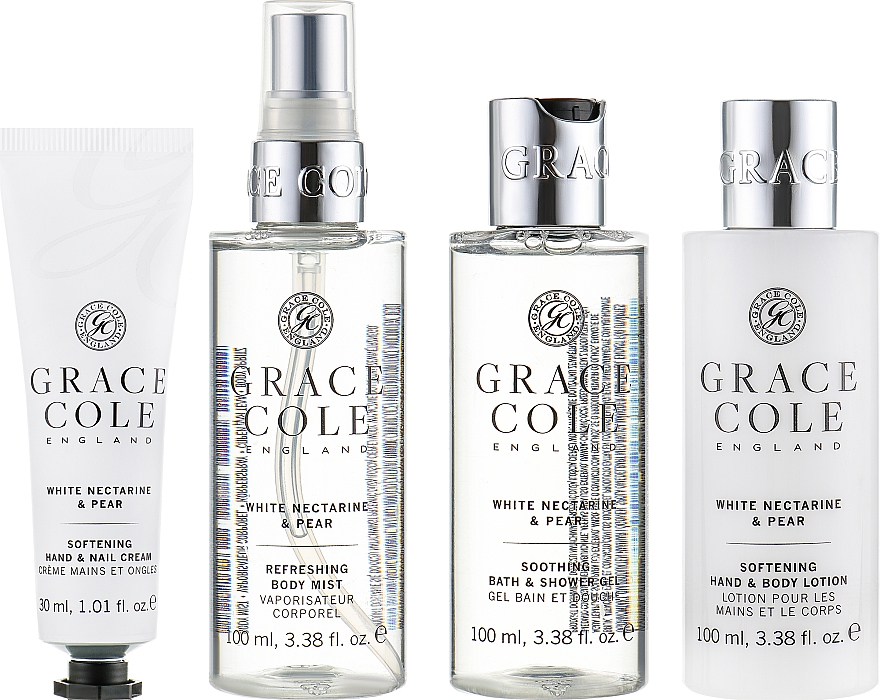 Zestaw - Grace Cole White Nectarine & Pear Travel Set (h/cr/30ml + sh/gel/100ml + b/lot/100ml + b/sp/100ml) — Zdjęcie N2