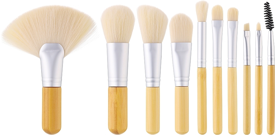 Zestaw pędzli do makijażu Bamboo White 10szt + kosmetyczka - Tools For Beauty