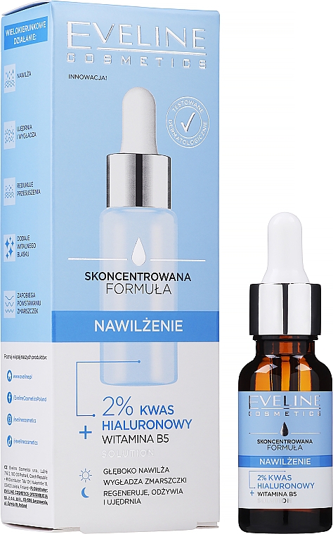 Skoncentrowane serum nawilżające do twarzy z kwasem hialuronowym - Eveline Cosmetics — Zdjęcie N2