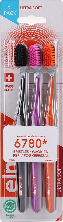Szczoteczki do zębów, ultramiękkie, czarna + fioletowa + pomarańczowa - Elmex Swiss Made — Zdjęcie N1