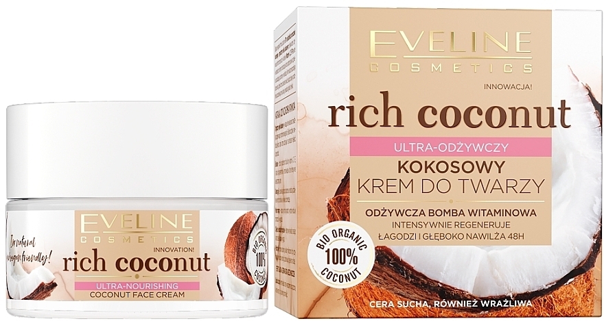 Ultraodżywczy kokosowy krem do twarzy - Eveline Cosmetics Rich Coconut — Zdjęcie N1