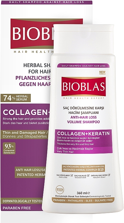 PRZECENA! Szampon z kolagenem i keratyną do włosów cienkich i zniszczonych - Bioblas Collagen And Keratin Shampoo * — Zdjęcie N1