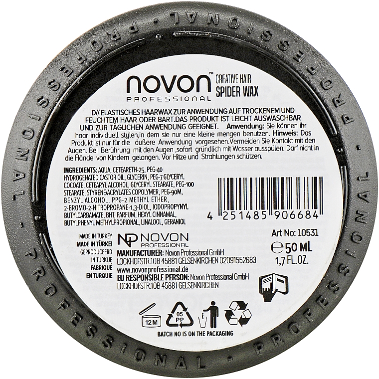 Średnio utrwalająca pomada do włosów - Novon Professional Spider Wax Medium Hold — Zdjęcie N2