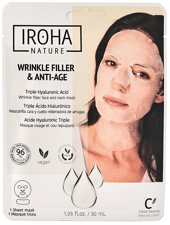 Maseczka na twarz, wypełniacz zmarszczek - Iroha Nature Wrinkle Filler & Anti-Age Tissue Face & Neck Mask  — Zdjęcie N1