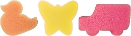 Zestaw gąbek do kąpieli dla dzieci, pomarańczowa kaczka+żółty motyl+różowy samochód - Ewimark — Zdjęcie N1