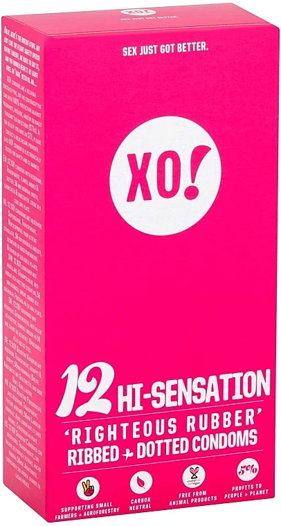 Prezerwatywy nawilżane, 12 szt. - Flo XO! Hi-Sensation Fair Righteous Rubber Condoms — Zdjęcie N1