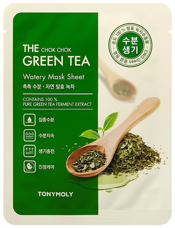 PRZECENA! Łagodząca maseczka do twarzy Zielona herbata - Tony Moly The Chok Chok Green Tea Watery Mask Sheet * — Zdjęcie N1