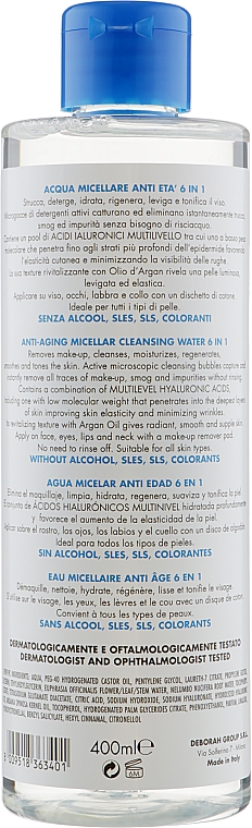 Przeciwstarzeniowa woda micelarna do twarzy - Deborah Dermolab Anti-Aging Water 6 In 1 — Zdjęcie N2