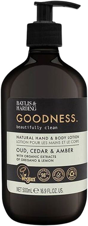 Balsam do rąk i ciała - Baylis & Harding Goodness Oud Cedar & Amber Natural Hand & Body Lotion  — Zdjęcie N1