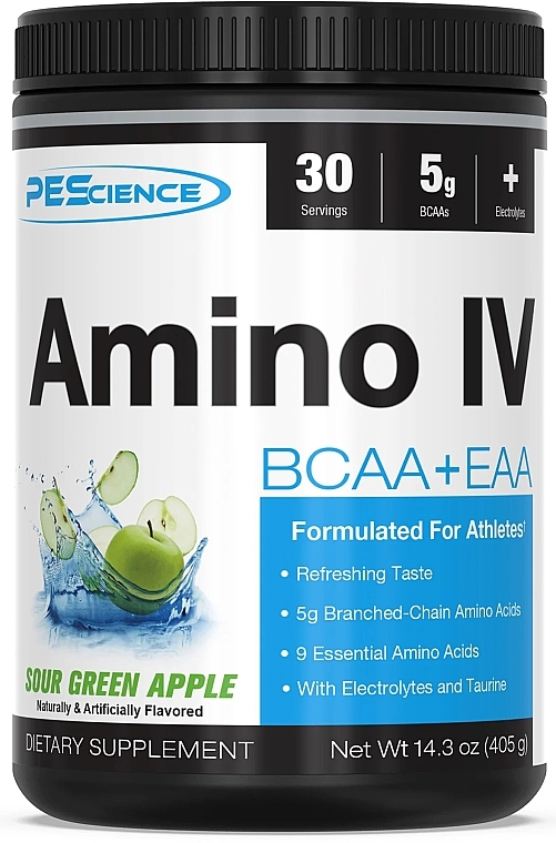 Suplement diety Zielone Jabłko - PEScience Amino IV Sour Green Apple — Zdjęcie N1
