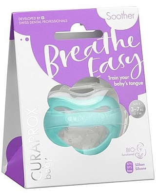 Smoczek dla niemowląt, od 0 do 7 miesięcy z pojemnikiem do przechowywania, turkusowy - Curaprox Baby Soother Breathe Easy  — Zdjęcie N1