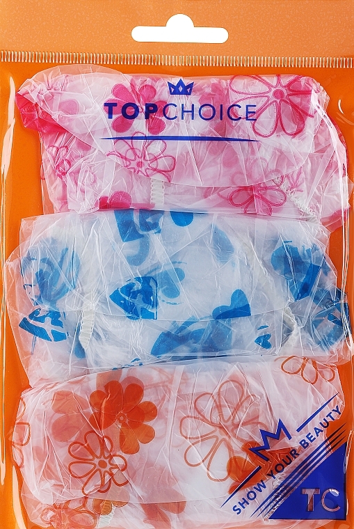 Czepek pod prysznic, 30659, 3 szt., niebieski, pomarańczowy, różowy - Top Choice — Zdjęcie N2