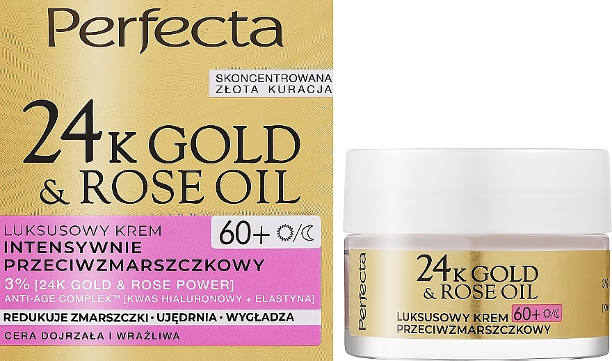 Luksusowy krem intensywnie przeciwzmarszczkowy do twarzy - Perfecta 24k Gold & Rose Oil Anti-Wrincle Cream 60+ — Zdjęcie N2