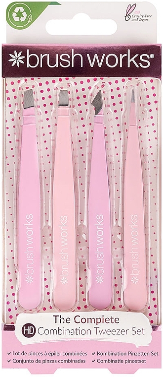 Zestaw pęset, 4 szt., różowy - Brushworks 4 Piece Combination Tweezer Set Pink — Zdjęcie N1