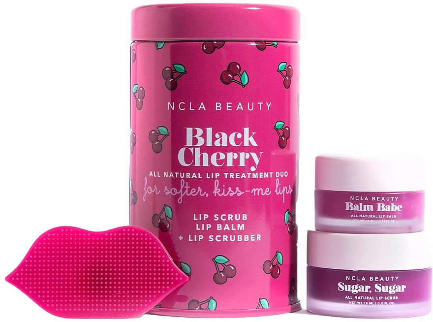 Zestaw do pielęgnacji ust Czarna wiśnia - NCLA Beauty Black Cherry (l/balm/10ml + l/scrub/15ml + scrubber) — Zdjęcie N2