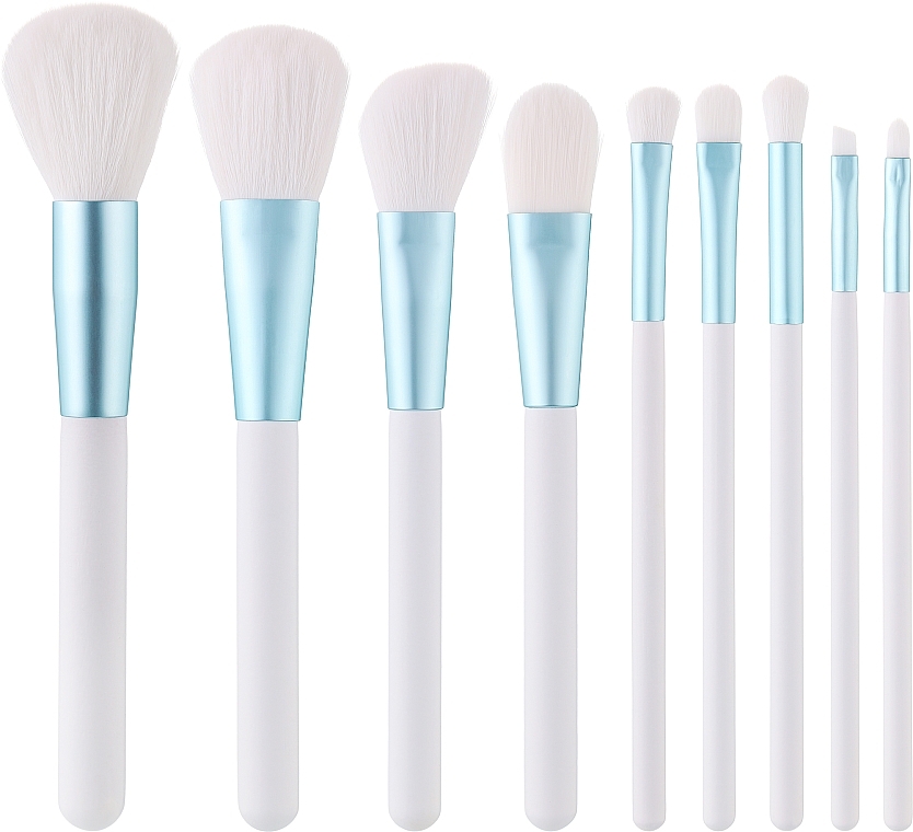 Zestaw pędzli do makijażu, 9 szt., Biało-niebieskie - Tools For Beauty MiMo White Set