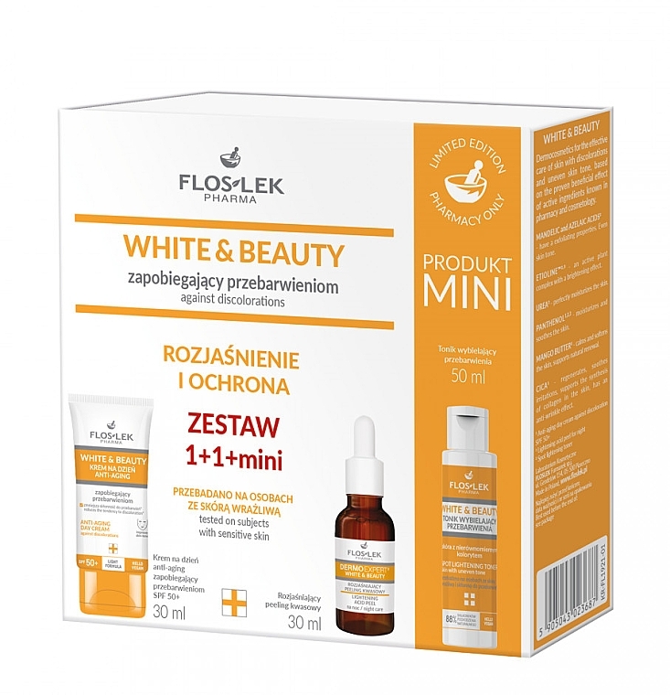 Zestaw - Floslek White & Beauty Set (f/cr/30ml + f/peel/30ml + f/toner/50ml) — Zdjęcie N1