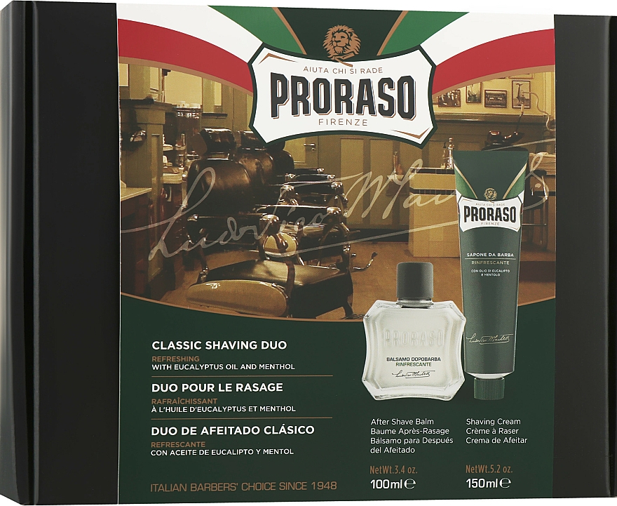 Zestaw do golenia dla mężczyzn - Proraso Green Classic Shaving Duo (sh/cr/150ml + ash/balm/100ml) — Zdjęcie N1