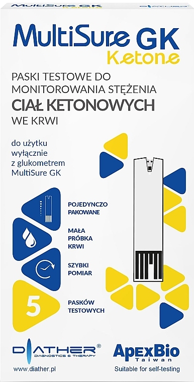 Paski testowe do określania poziomu ketonów - Diather Diagnostics & Therapy MultiSure GK Ketone — Zdjęcie N1