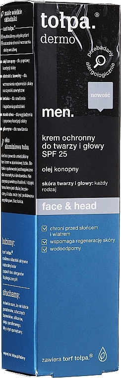 PRZECENA! Krem ochronny do twarzy i głowy SPF 25 - Tołpa Dermo Men Face & Head Protective Cream SPF25 * — Zdjęcie N2