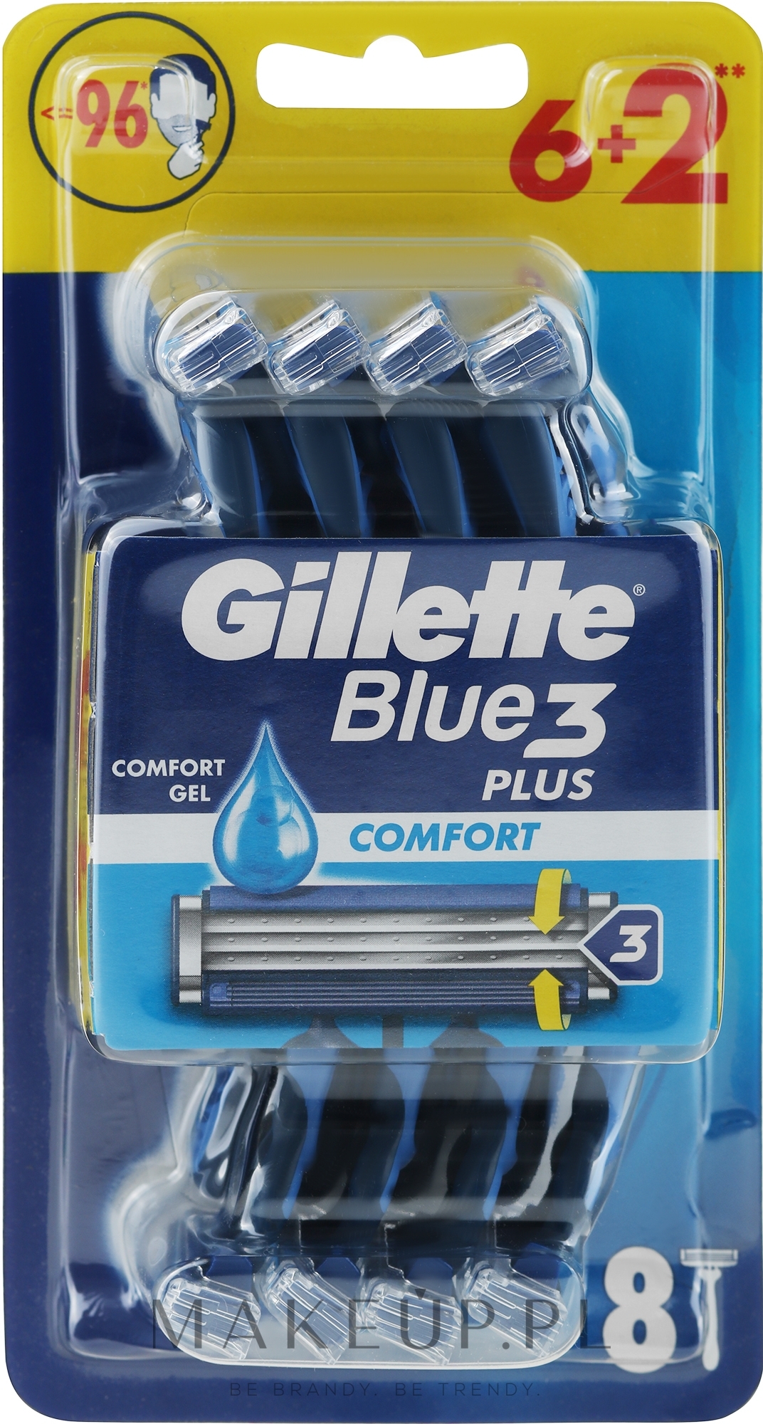 Zestaw jednorazowych maszynek do golenia, 6 + 2 szt. - Gillette Blue 3 Comfort — Zdjęcie 8 szt.