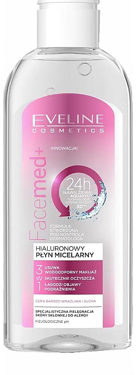 Hialuronowy płyn micelarny 3 w 1 - Eveline Cosmetics Facemed+ Micellar Fluid 3 In 1