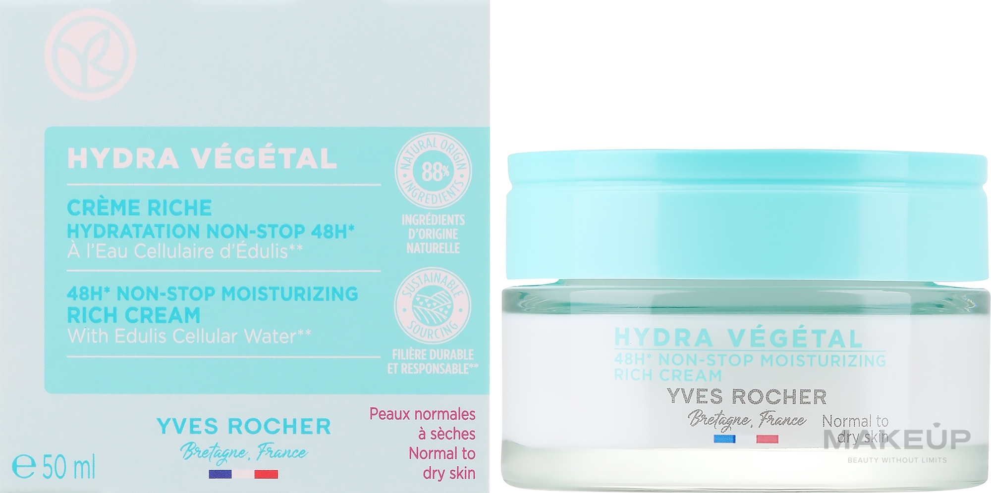 Aksamitny krem intensywnie nawilżający 48H - Yves Rocher Hydra Vegetal Hydration Non-Stop 48H — Zdjęcie 50 ml