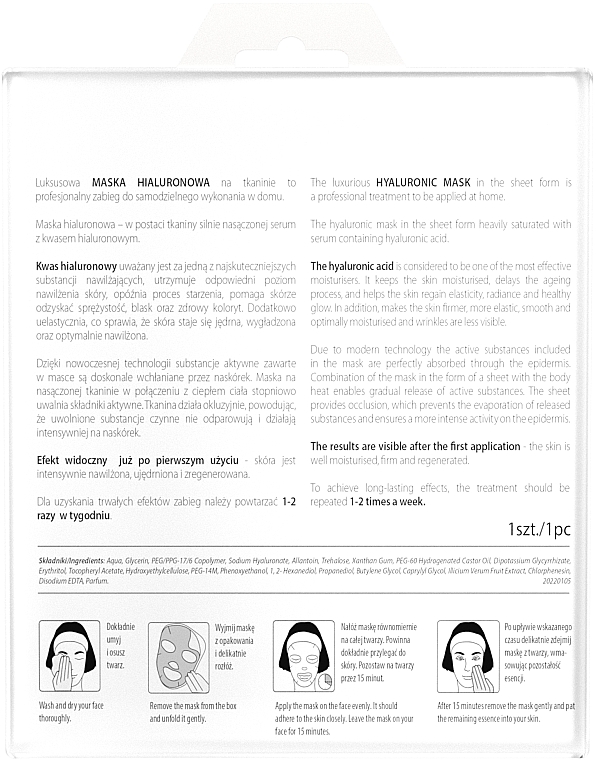 Maska hialuronowa na tkaninie Nawilża i uelastycznia - L'biotica — Zdjęcie N2