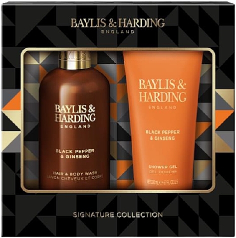 Zestaw - Baylis & Harding Black Pepper & Ginseng Luxury Bathing Duo Gift Set (hair/body/wash/300ml + sh/gel/200ml) — Zdjęcie N1