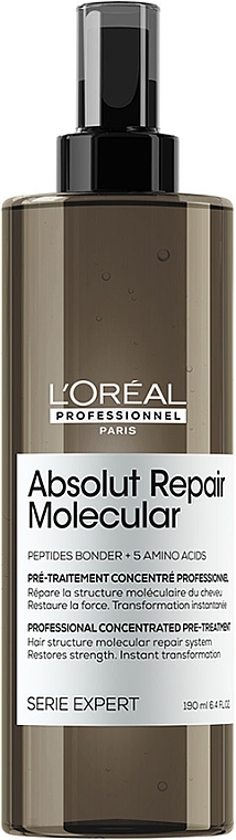 Profesjonalna skoncentrowana kuracja wstępna, 3% wiązań peptydowych i 5 aminokwasów - L'Oreal Professionnel Serie Expert Absolut Repair Molecular Concentrated Pre-Shampoo — Zdjęcie N1