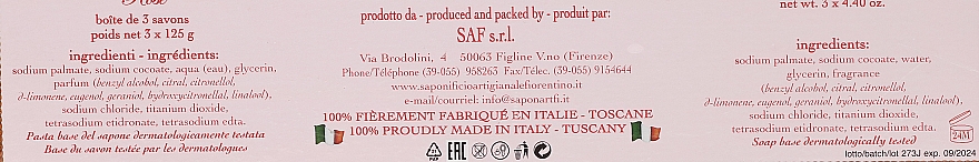Zestaw naturalnych mydeł w kostce Róża - Saponificio Artigianale Fiorentino Rosa Scented Soaps (3 x soap 125 g) — Zdjęcie N2