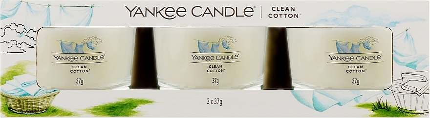 Zestaw świec zapachowych Czysta bawełna - Yankee Candle Clean Cotton (candle/3x37g) — Zdjęcie N1