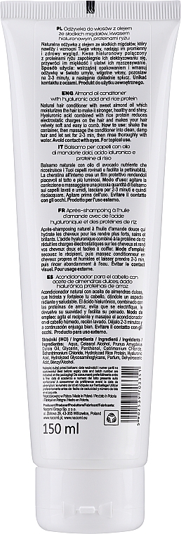Nawilżająca odżywka z olejem ze słodkich migdałów i kwasem hialuronowym - Nacomi Natural Almond Oil Conditioner — Zdjęcie N2