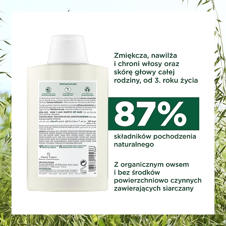 Delikatny szampon do włosów z mleczkiem owsianym - Klorane Gentle Shampoo With Oat Milk — Zdjęcie N4