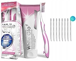 Zestaw - White Glo Sensitive Forte + Extra Strength Whitening Set (t/paste/100ml + t/brush/1 + dental/flosser) — Zdjęcie N2