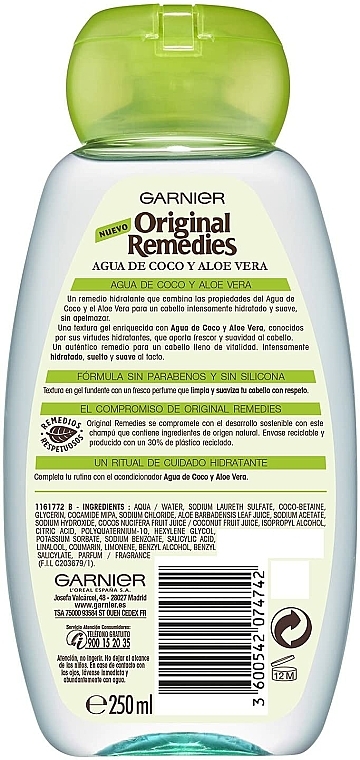 Szampon do włosów Woda kokosowa i aloes - Garnier Original Remedies Coconut Water and Aloe Vera Shampoo — Zdjęcie N2