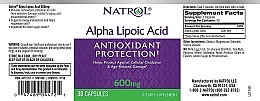 Kwas alfa liponowy w kapsułkach, 600 mg - Natrol Alpha Lipoic Acid — Zdjęcie N3