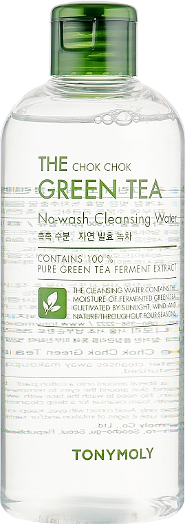 Nawilżająco-oczyszczająca woda do twarzy - Tony Moly The Chok Chok Green Tea No-Wash Cleansing Water 