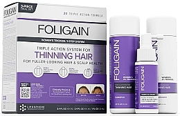 Zestaw - Foligain Triple Action Hair Care System For Women (shmp/100ml + cond/100ml + ser/30ml) — Zdjęcie N1